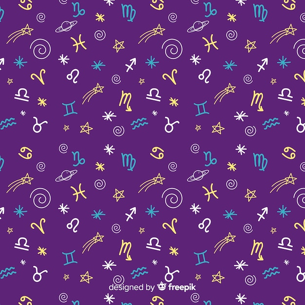 Free Vector hand drawn colorful zodiac pattern