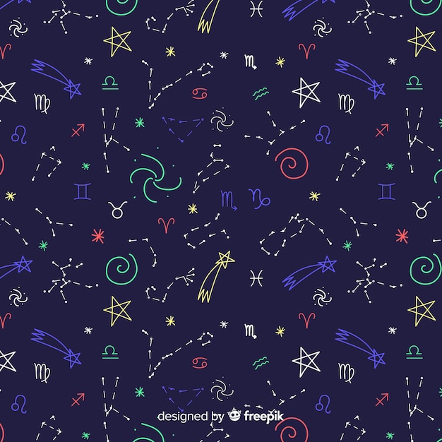 Free Vector hand drawn colorful zodiac pattern