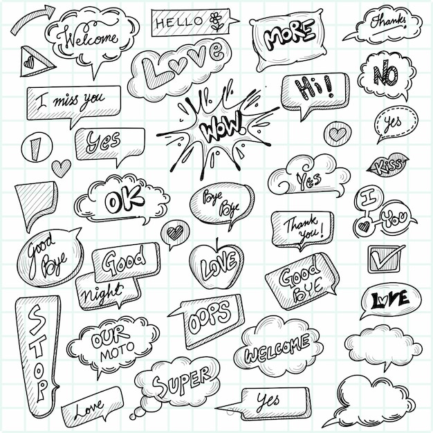 Free vector hand drawn comic speech bubbles with popular message sketch design