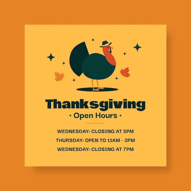 Hand drawn cool thanksgiving open hours square sign