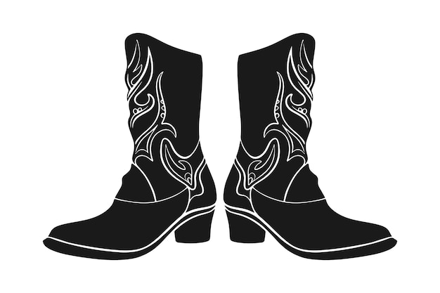 Hand drawn cowboy boots silhouette illustration