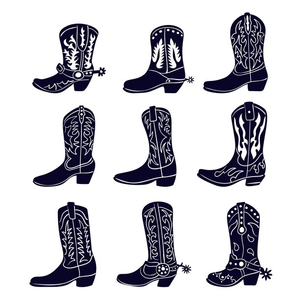 Hand drawn cowboy boots silhouette