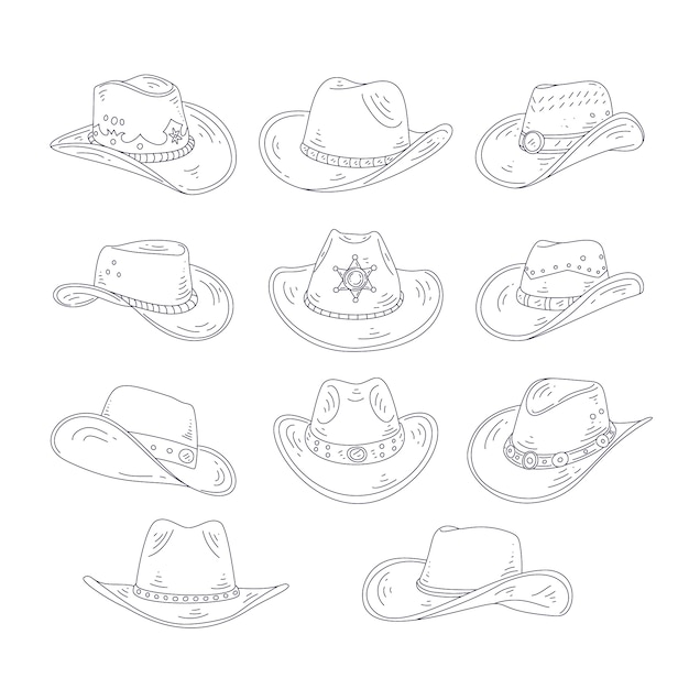 Hand drawn cowboy hat drawing illustration