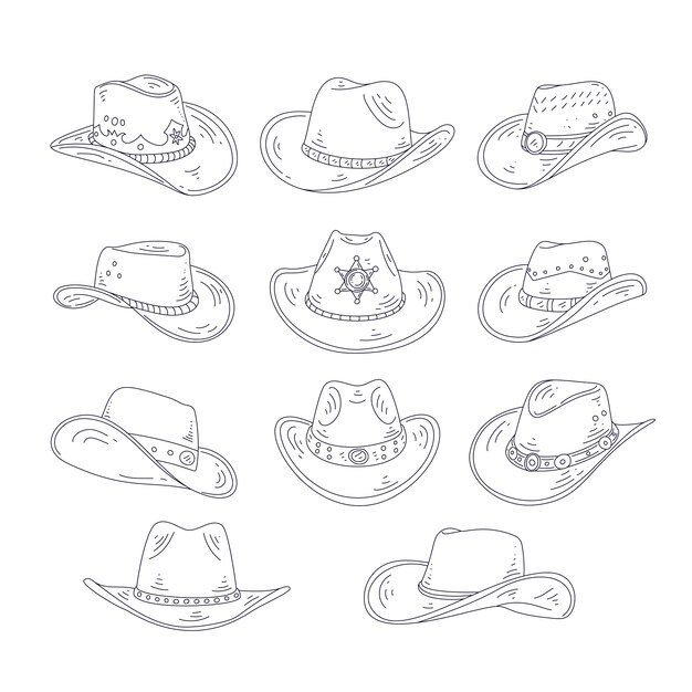 Hand drawn cowboy hat drawing illustration