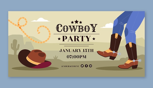 Free Vector hand drawn cowboy party horizontal banner