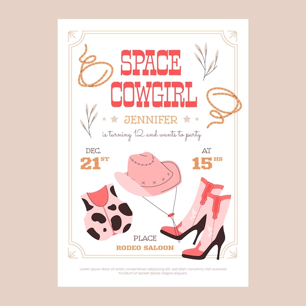 Free Vector hand drawn cowboy party invitation