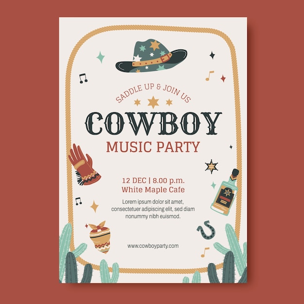 Hand drawn cowboy party invitation