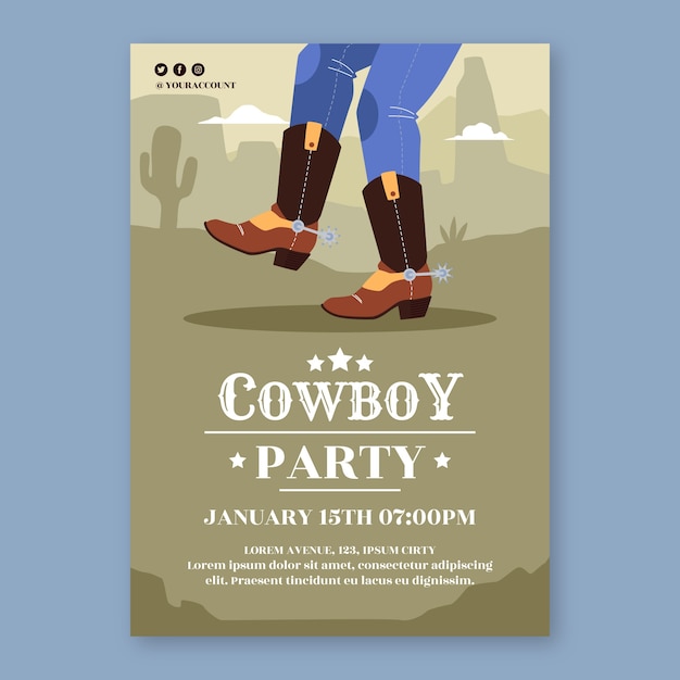 Free Vector hand drawn cowboy party invitation