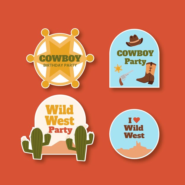 Hand drawn cowboy party labels