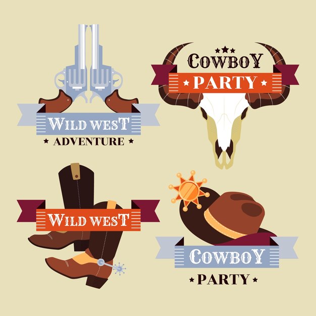 Hand drawn cowboy party labels