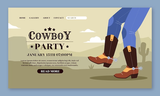 Free vector hand drawn cowboy party landing page