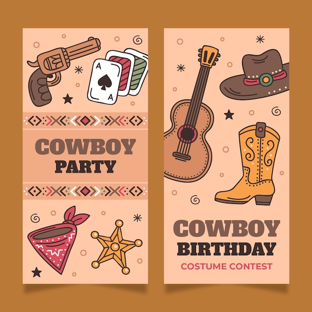 Free Vector hand drawn cowboy party vertical banner