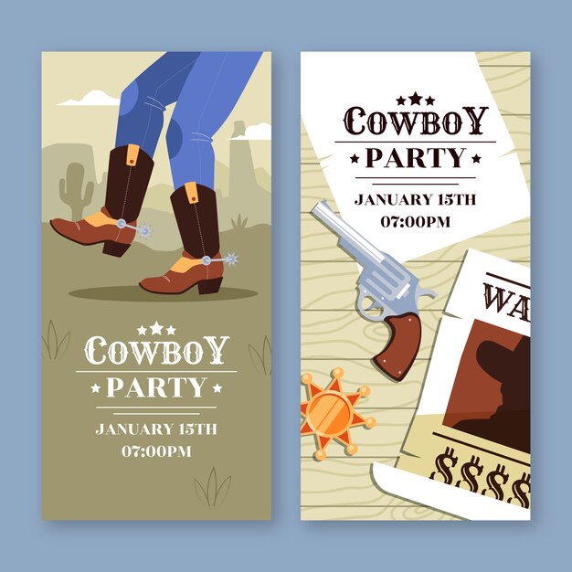 Hand drawn cowboy party vertical banner