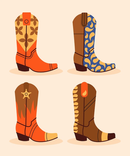 Hand drawn cowgirl boots cartoon illustration