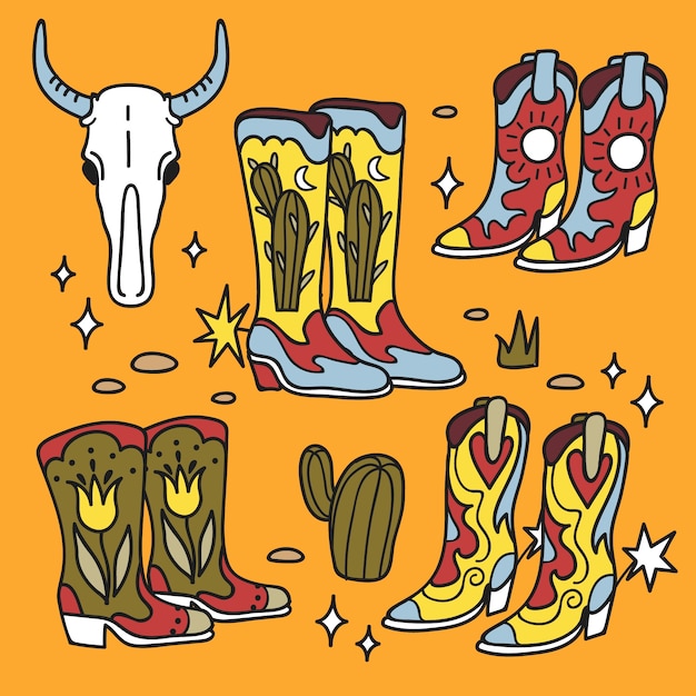 Free Vector hand drawn cowgirl boots cartoon illustration