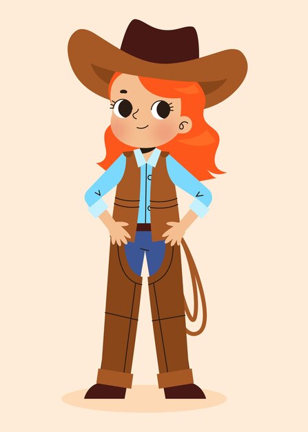 Hand drawn cowgirl  cartoon illustration