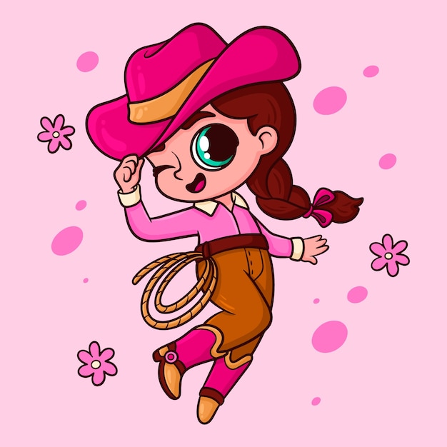 Free Vector hand drawn cowgirl  cartoon illustration