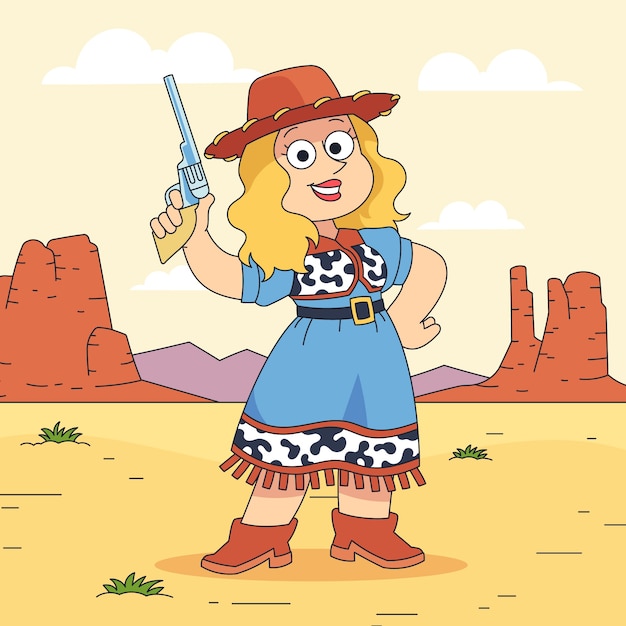 Free Vector hand drawn cowgirl  cartoon illustration