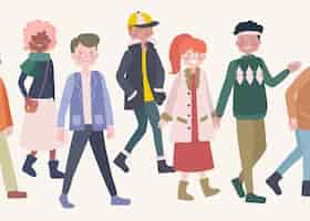 Free vector hand drawn crowd of people walking illustration