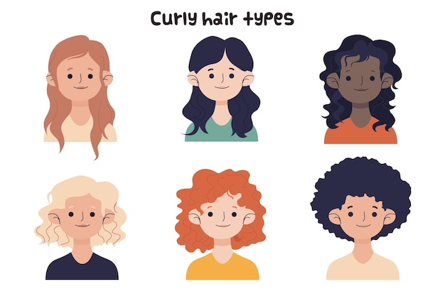 Free Vector hand drawn curly hair types collection