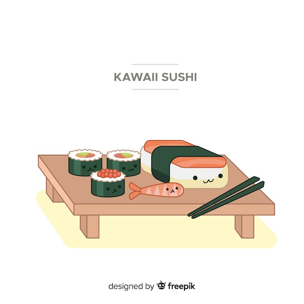 Vettore gratuito collezione di sushi carino disegnato a mano