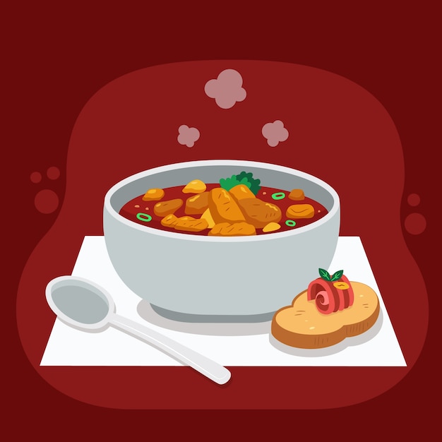 Free vector hand drawn delicious goulash and bread