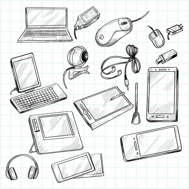 Free Vector hand drawn devices doodle sketch set design