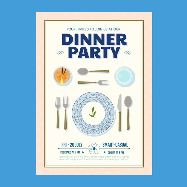 Hand drawn dinner party invitation with cutlery