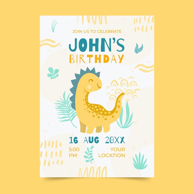 Hand drawn dinosaur birthday invitation template