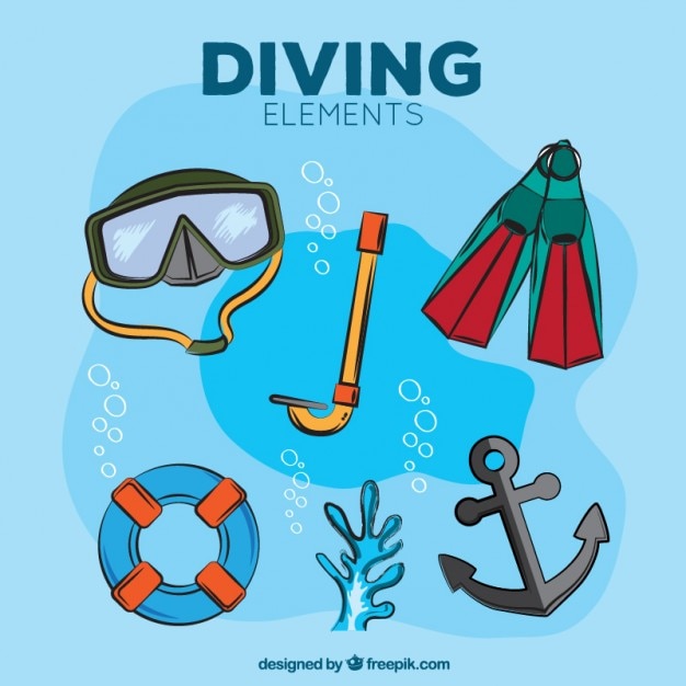 Free vector hand drawn diving elements with anchor