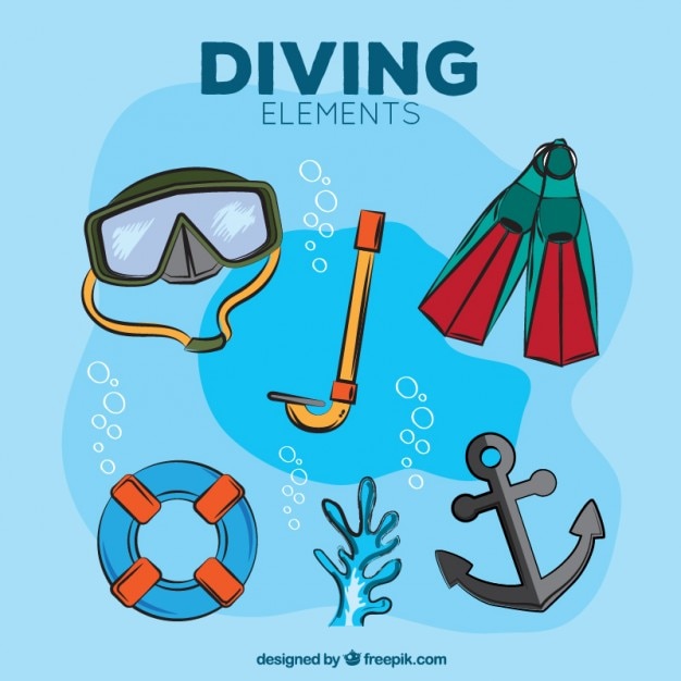 Hand drawn diving elements with anchor