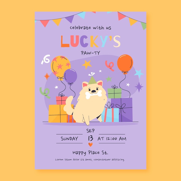 Hand drawn dog birthday invitation