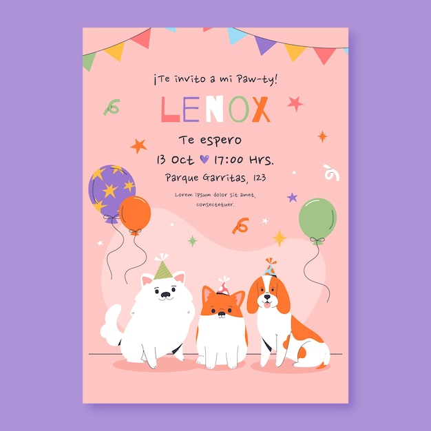 Hand drawn dog birthday invitation