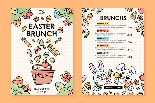 Hand drawn easter brunch menu template