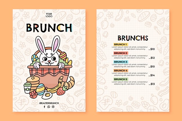 Hand drawn easter brunch menu template