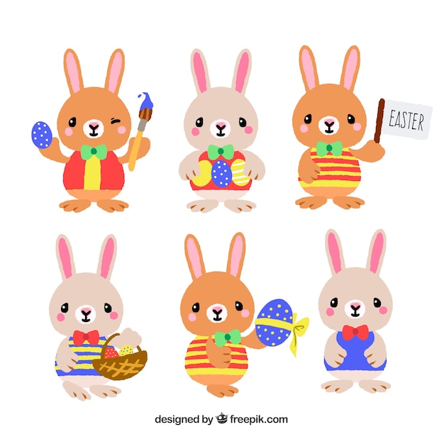 Free vector hand drawn easter bunnies collection