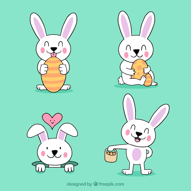 Free vector hand drawn easter bunnies collection