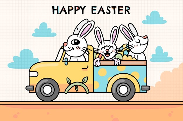 Hand drawn easter car illustration