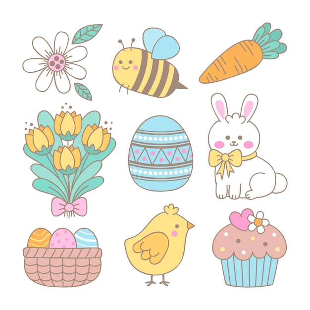 Hand drawn easter element collection