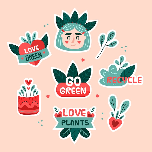 Free Vector hand drawn eco badges flowers and leaves