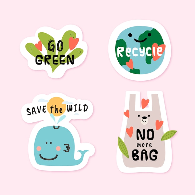 Free Vector hand drawn eco badges with green environment