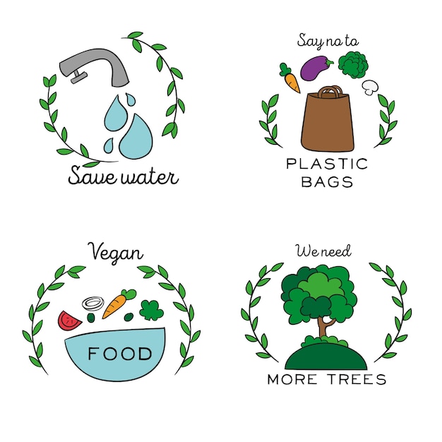 Free vector hand-drawn ecology badges style