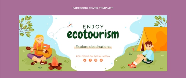 Hand drawn ecotourism facebook cover template