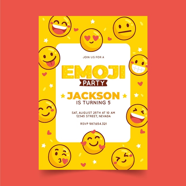 Free vector hand drawn emoji birthday invitation