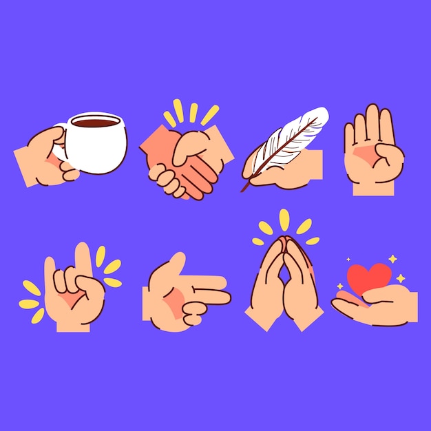 Free vector hand drawn emoji hands collection