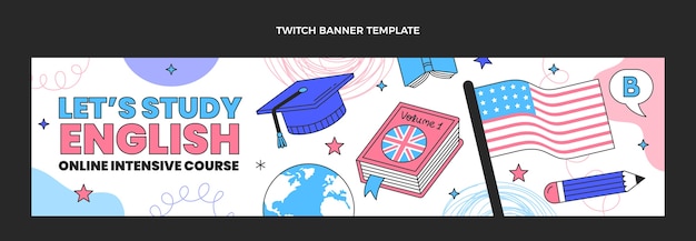 Hand drawn english lessons twitch banner