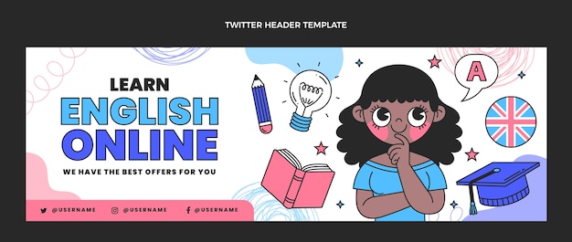 Hand drawn english lessons twitter header