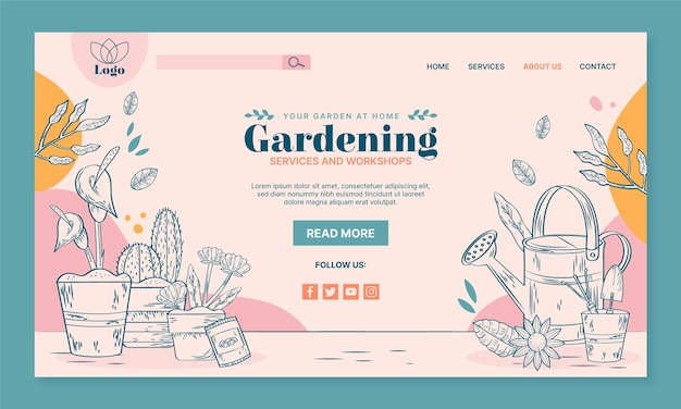 Free vector hand drawn engraving gardening landing page