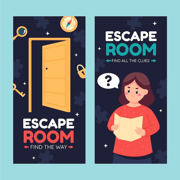 Free Vector hand drawn escape room vertical banner