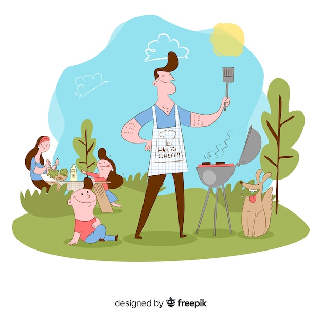 Free Vector hand drawn family doing outdoor activities